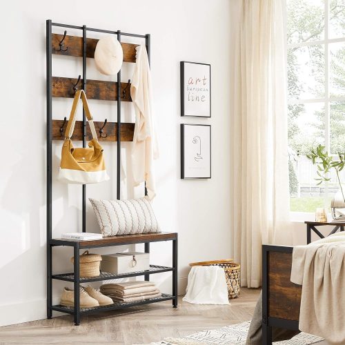 VASAGLE Öltözőállvány, szabadon álló, bejárati szervező, 8 dupla akasszal és