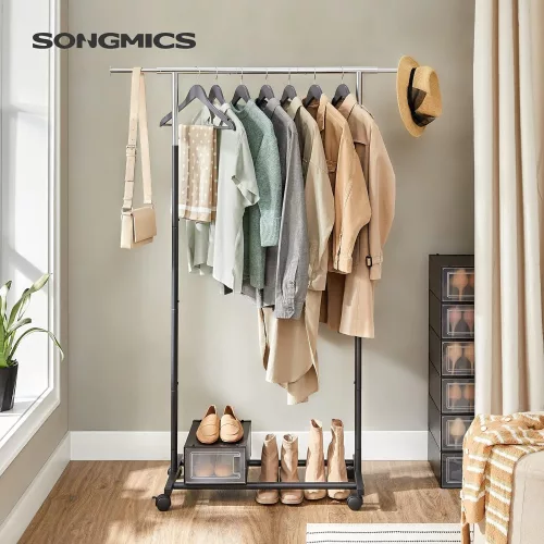 SONGMICS Ruhásszekrény, Ruhatartó, Ruhaszárító kerekekkel, Ruhaszárító rúd, Felső rúd 25