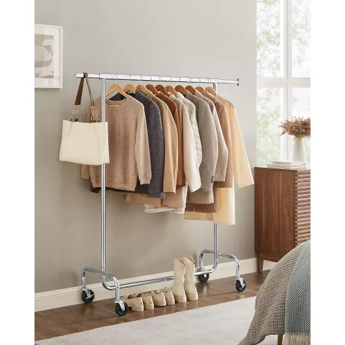 SONGMICS Erős ruhásszekrény Állítható fém kromozott ruhafogas, Maximális teherbírás 130