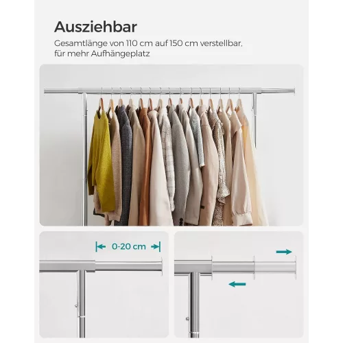 SONGMICS Erős ruhásszekrény Állítható fém kromozott ruhafogas, Maximális teherbírás 130
