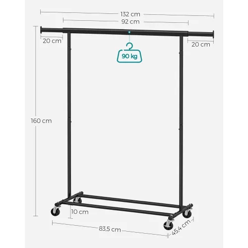 SONGMICS Ruhaszárító kocsi, erős ruhásszekrény, kihúzható akasztóval, 90 kg teherbírás,