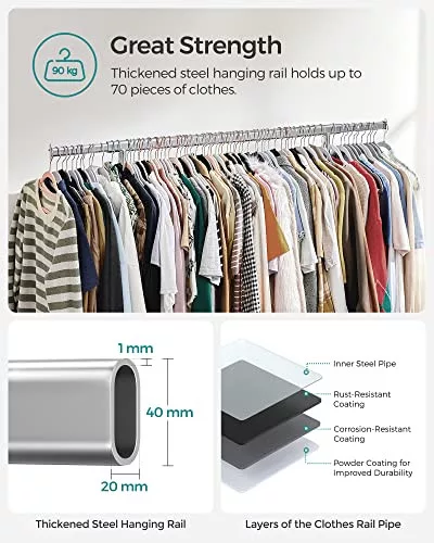 SONGMICS Ruhaszárító kocsi, erős ruhásszekrény, kihúzható akasztóval, 90 kg teherbírás,