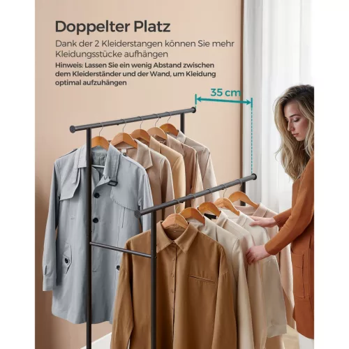 Ruhatartó polccal, 2 rúddal, vintage barna