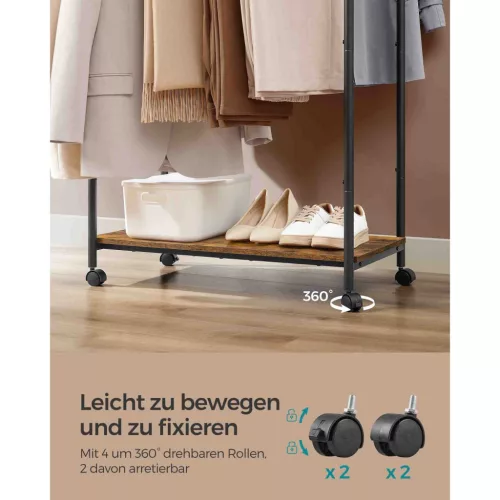 Ruhatartó polccal, 2 rúddal, vintage barna