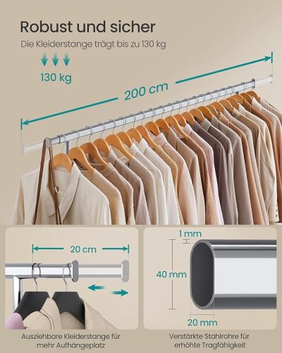 Gurulós ruhaállvány, 150kg teherbírású, ezüst 90x40x180cm