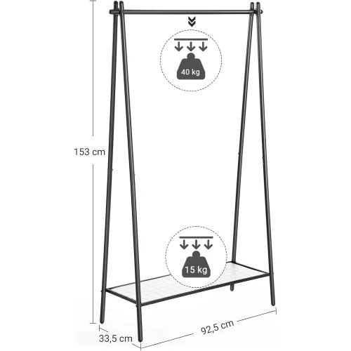 SONGMICS Ruhásszekrény acél szerkezettel, ruhásszekrény akasztóval, alsó polccal, egyszerű