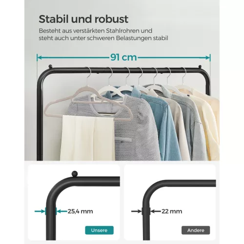 SONGMICS Ruhatartó Kerekeken, Egysínes Fém Ruhatartó, Tárolópolccal, Felső Síne 40