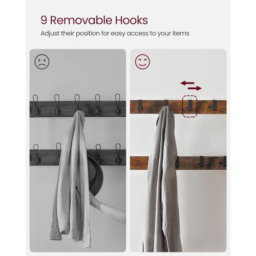 VASAGLE Ruhatartó, Cipőtároló padkával, 4 az 1-ben kialakítás, 9 eltávolítható akasszal,