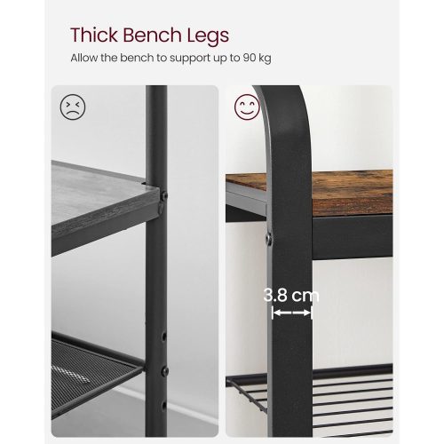 VASAGLE Ruhatartó, Cipőtároló padkával, 4 az 1-ben kialakítás, 9 eltávolítható akasszal,