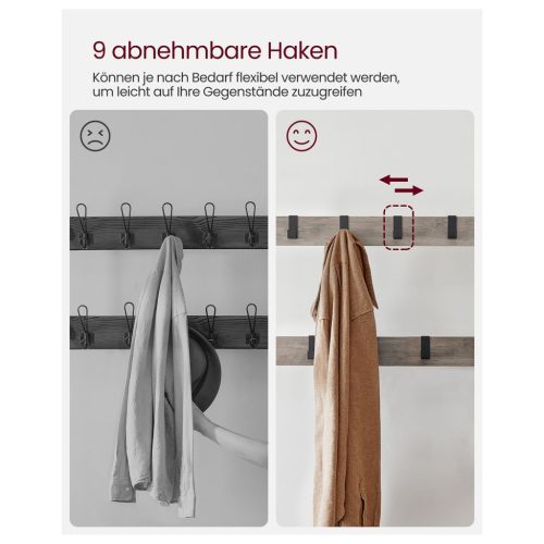 VASAGLE HSR400B02 Kabáttartó, Cipőtartó Ülőkével, Ruhatartó 9 Levehető