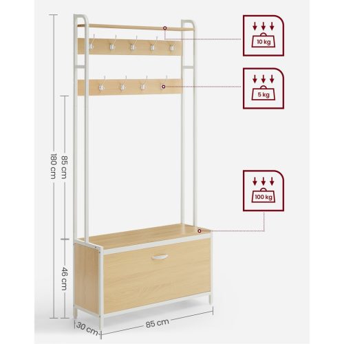 VASAGLE kabáttartó cipőszekrénnyel, kabáttartó paddal, ruhatartó, cipőtartó, 9