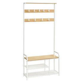VASAGLE HSR409W09 Kabáttartó 9 akasztóval Cipőpad Polc 30 x 85 x 180,5 cm Előszobába
