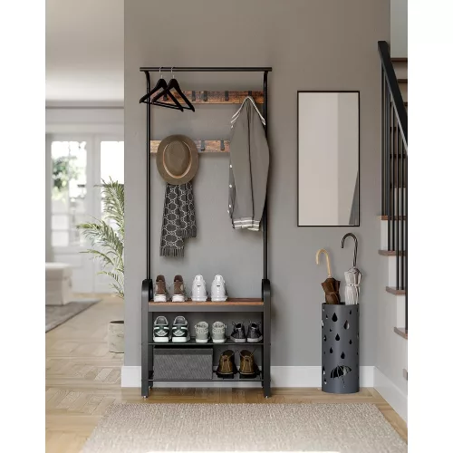 VASAGLE Kabátakasztó, Kabátállvány cipőtároló padlóval, 4 az 1-ben design, 9 kivehető