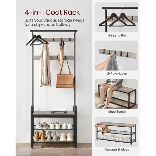 VASAGLE Kabátakasztó, Kabátállvány cipőtároló padlóval, 4 az 1-ben design, 9 kivehető