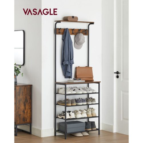 VASAGLE Kabáttartó Állvány, Ipari Stílusú, Rusztikus Barna és Fekete HSR415B01
