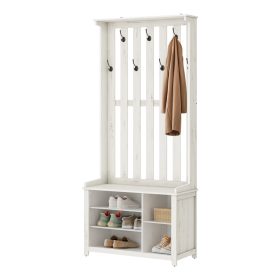   Előszoba fogas paddal, cipőtartóval, akasztókkal, rusztikus fehér