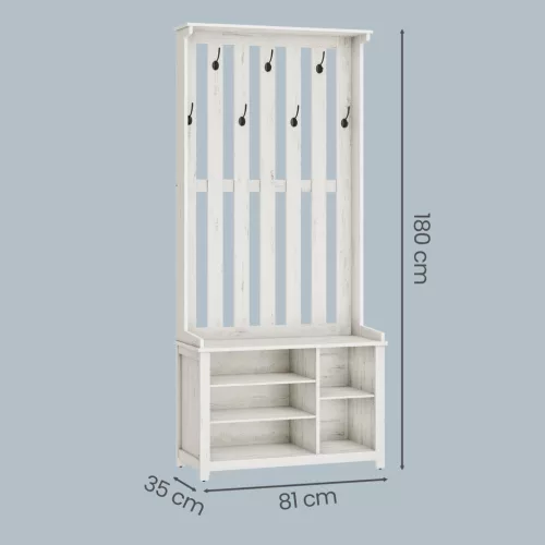 Előszoba fogas paddal, cipőtartóval, akasztókkal, rusztikus fehér