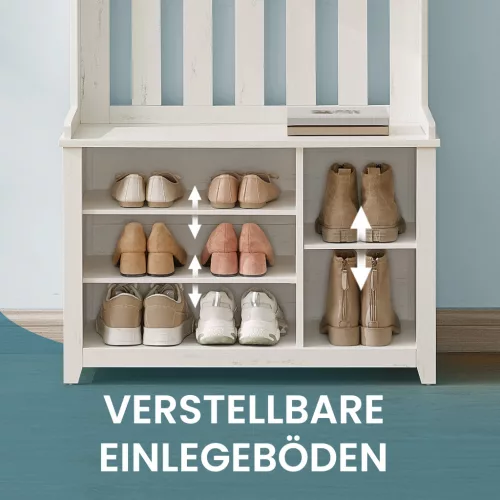 Előszoba fogas paddal, cipőtartóval, akasztókkal, rusztikus fehér