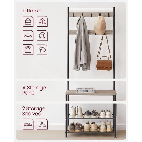 VASAGLE Kabátakasztó, Kabátállvány cipőtároló padlóval, Folyosófa cipőtartóval, 3 az