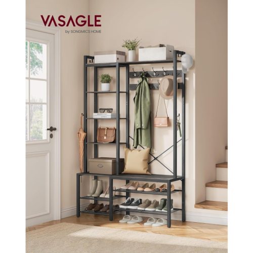 VASAGLE előszobafal paddal és cipőtárolóval, előszobai kabáttartó cipőpaddal, 5