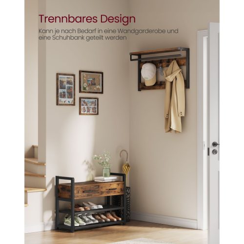VASAGLE előszobafal paddal és cipőtárolóval, előszobai kabáttartó cipőpaddal, 2