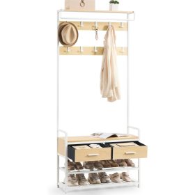   Előszoba fogas, cipőtartó pad, 10 akasztóval és 2 fiókkal, arany tölgy