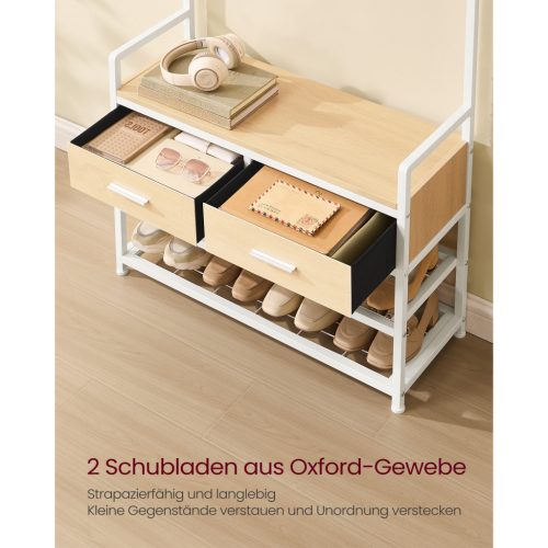 Előszoba fogas, cipőtartó pad, 10 akasztóval és 2 fiókkal, arany tölgy