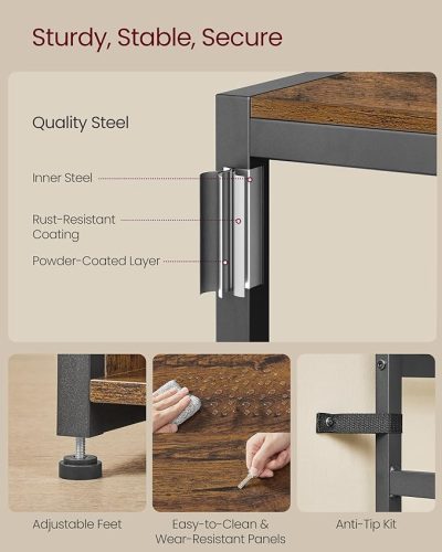 Előszoba Faállvány Pad és Cipőtároló, Ipari Stílus, Rusztikus Barna és Fekete,