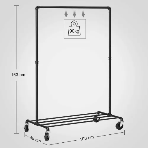 SONGMICS Nehéz Teherbírású Fém Ruhaszárító Kocsi, 90 kg Terhelhetőség, Ipari Design,