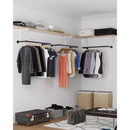 SONGMICS Falra szerelhető ruhafogas, ipari csővel függesztett ruhafogas, helytakarékos,