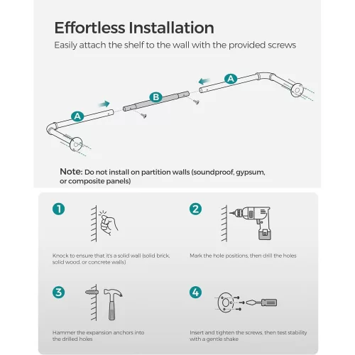 SONGMICS Falra szerelhető ruhafogas, ipari csővel függesztett ruhafogas, helytakarékos,