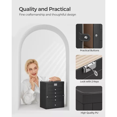 SONGMICS Ékszerdoboz 6 szinttel, Ékszeres tok 5 fiókkal, Nagy tárolókapacitás, Tükörrel,