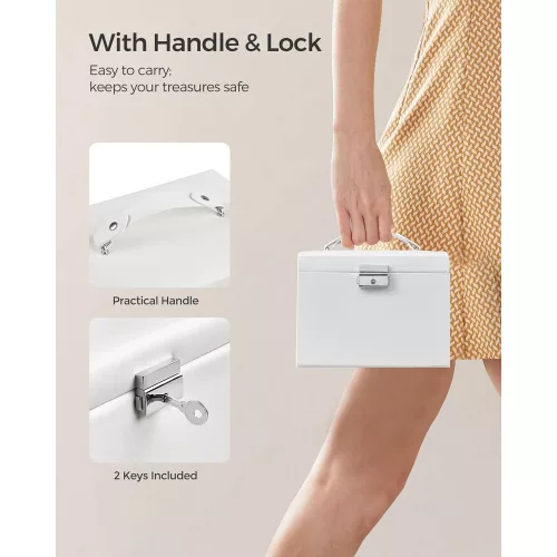 SONGMICS Ékszerdoboz, Ékszerrendező 4 szinttel, Zárható Ékszertároló Tálca, Bársony