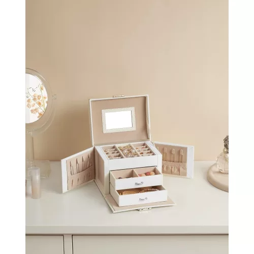 SONGMICS Ékszerdoboz, Ékszerrendező 4 szinttel, Zárható Ékszertároló Tálca, Bársony