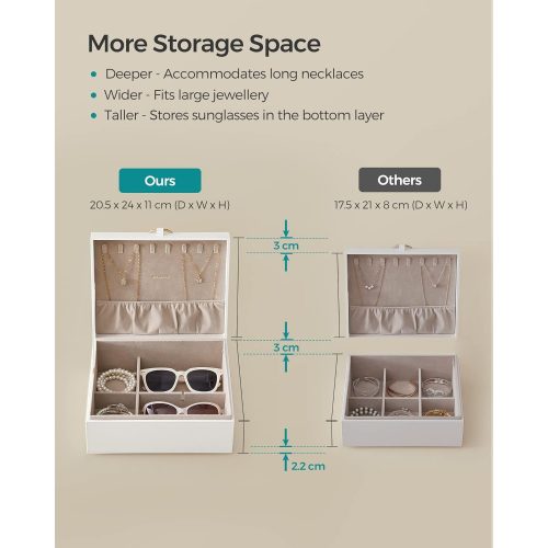 SONGMICS 2 rétegű ékszerdoboz, fogantyús ékszerrendező, kihúzható tálcával,