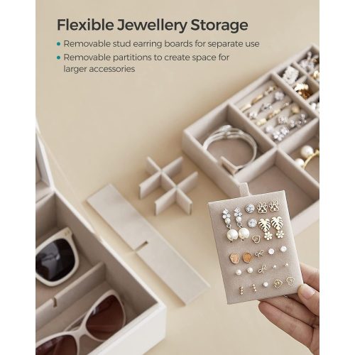 SONGMICS 2 rétegű ékszerdoboz, fogantyús ékszerrendező, kihúzható tálcával,