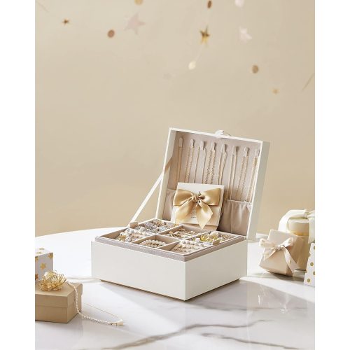 SONGMICS 2 rétegű ékszerdoboz, fogantyús ékszerrendező, kihúzható tálcával,