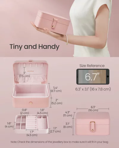 Ékszertartó doboz, utazó ékszertartó, 2 szintes, zselé rózsaszín