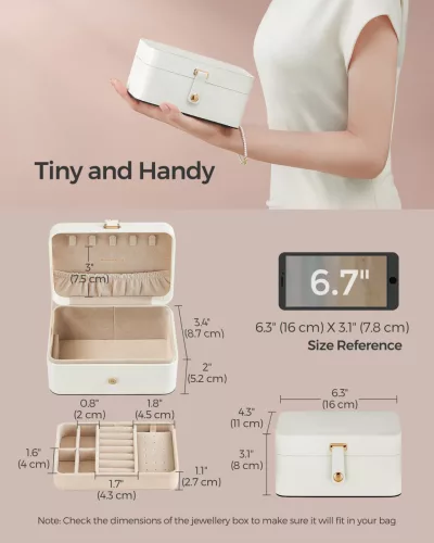 Ékszertartó doboz, utazó ékszertartó, 2 szintes, felhőfehér 20x15x10cm