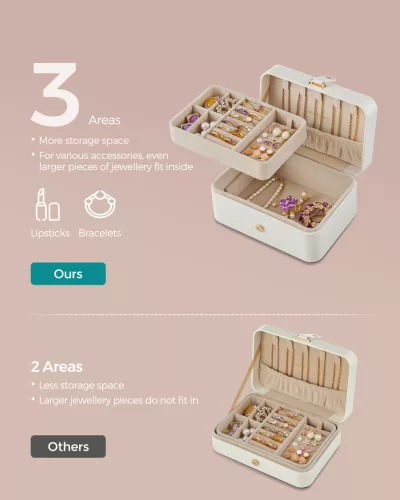 Ékszertartó doboz, utazó ékszertartó, 2 szintes, felhőfehér 20x15x10cm