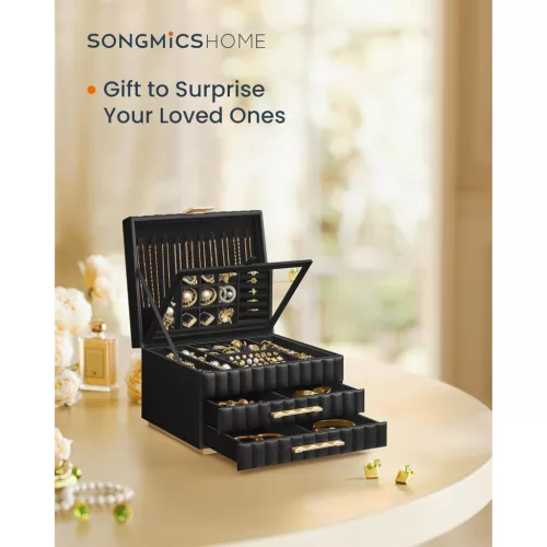 SONGMICS HOME ANAH Kollekció - 3 szintes ékszerdoboz tükörrel, ékszerrendező 2 fiókkal,