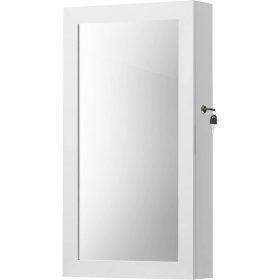 SONGMICS Fehér Tükrös Zárható Ékszeres Szekrény, Falra Szerelhető Ékszer Tároló,