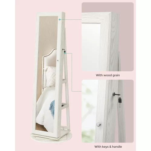 SONGMICS Szabadon álló ékszeres szekrény, 360°-ban forgatható ékszer tároló tükörrel,