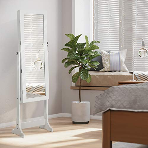 SONGMICS LED Ékszeres Szekrény, Teljes Hosszúságú Tükrös Ékszer Armoire, Zárható Ékszer