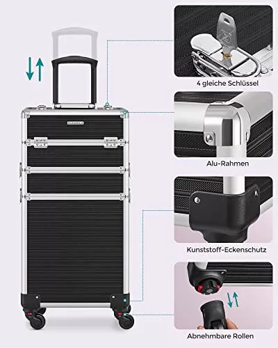 SONGMICS JHZ014B01 Nagy méretű görgős profi sminkes koffer üres sminkes táska 4 univerzális