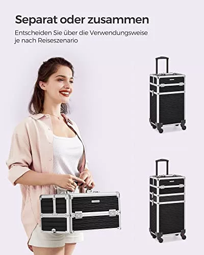 SONGMICS JHZ014B01 Nagy méretű görgős profi sminkes koffer üres sminkes táska 4 univerzális
