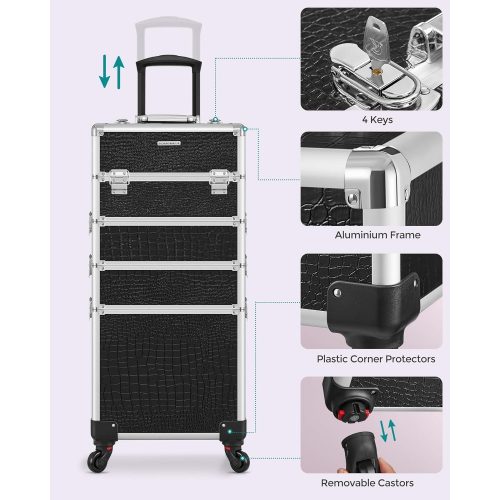 SONGMICS 4 az 1-ben Professzionális Sminkes Táska, Utazó Szépségkocsi, Kozmetikai Kocsi