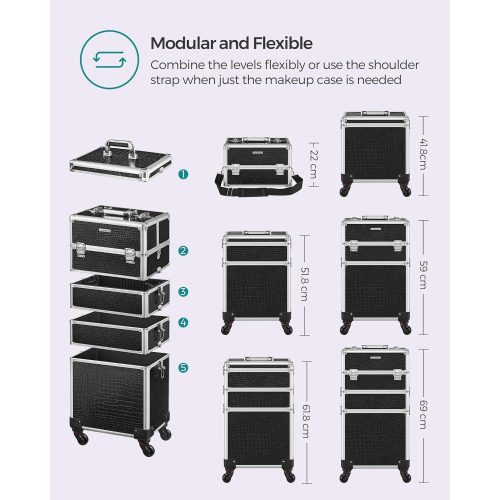 SONGMICS 4 az 1-ben Professzionális Sminkes Táska, Utazó Szépségkocsi, Kozmetikai Kocsi