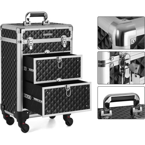 SONGMICS Zárható Sminkes Táska, Görgős Kozmetikai Szépségápolási Trolley Doboz,