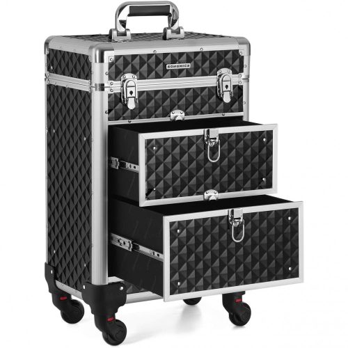 SONGMICS Zárható Sminkes Táska, Görgős Kozmetikai Szépségápolási Trolley Doboz,